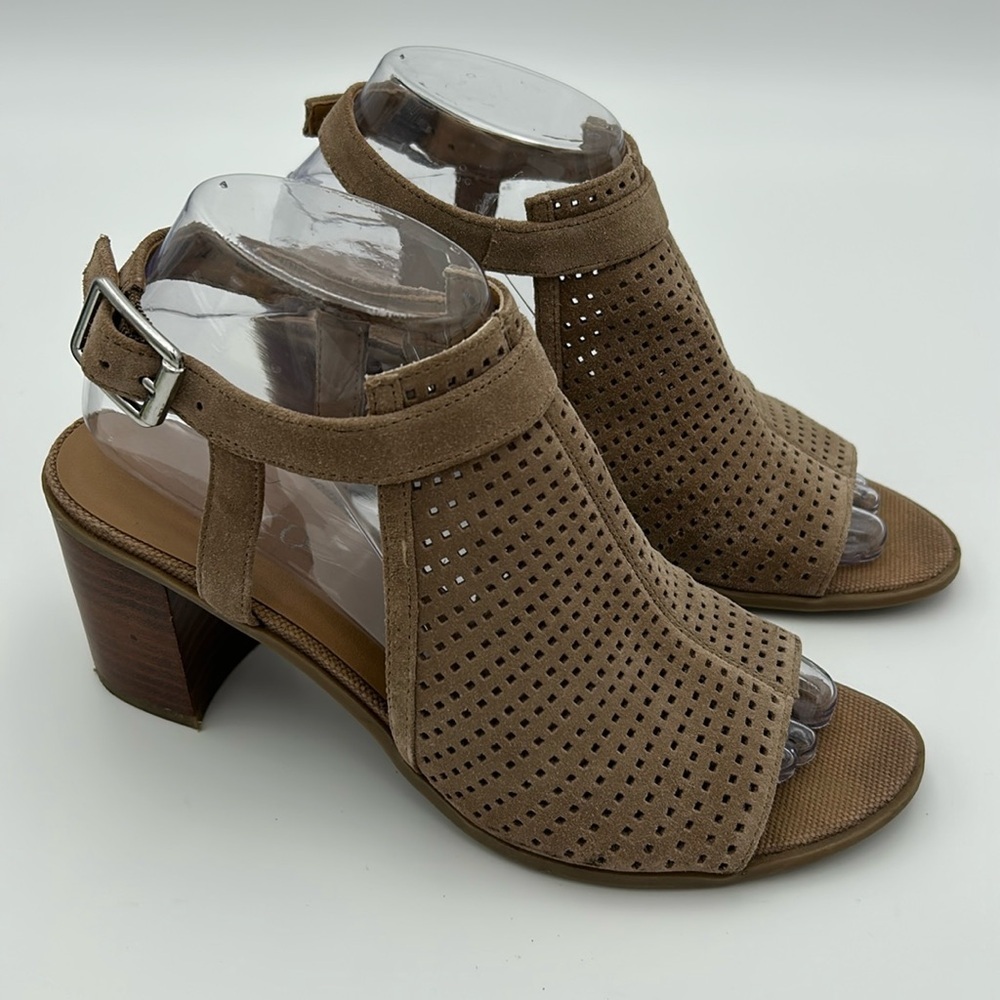 Franco Sarto Harlet Suede Sandals Block Heels Boho Desertcore Tan Ankle Strap